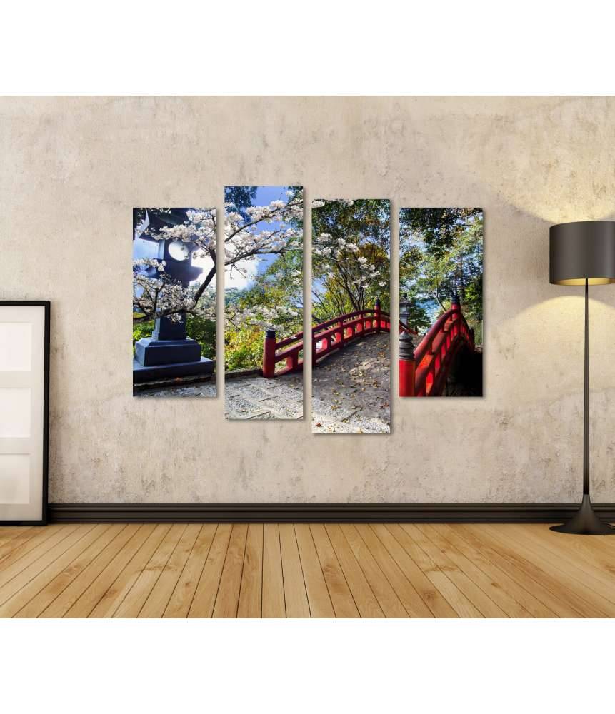 Islandburner Bild auf Leinwand Sakura-Blüten am japanischen Tempel mit roter Brücke Bestseller