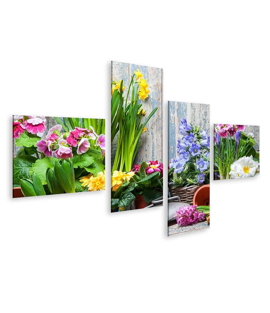 Islandburner Bild auf Leinwand Buntes Wandbild von Garten mit Frühlingsblumen für Hobbygärtner