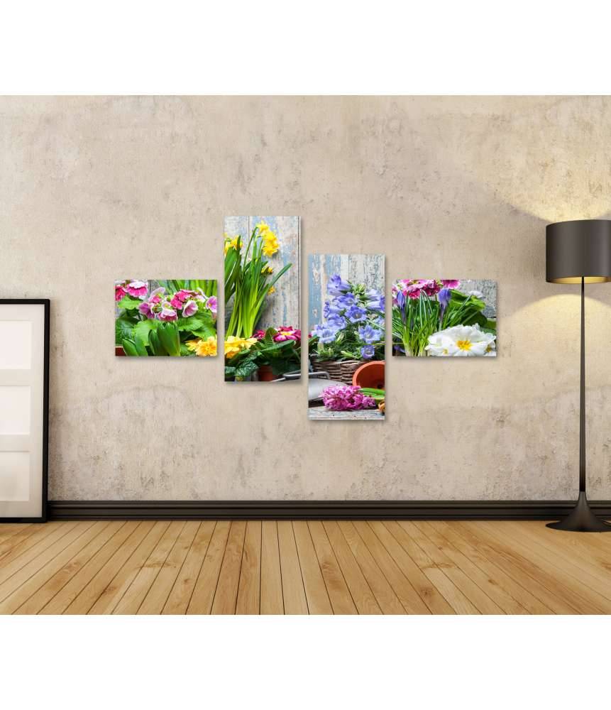 Islandburner Bild auf Leinwand Buntes Wandbild von Garten mit Frühlingsblumen für Hobbygärtner Kauf eins, bekomm eins gratis