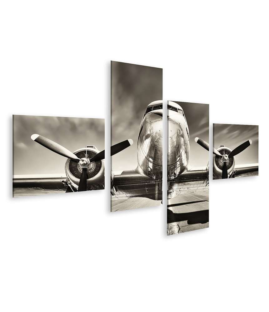 Islandburner Bild auf Leinwand Monochromes Retro-Wandbild eines Propellerflugzeugs Super Sparpreis