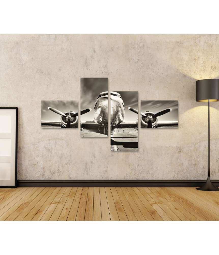 Islandburner Bild auf Leinwand Monochromes Retro-Wandbild eines Propellerflugzeugs Super Sparpreis