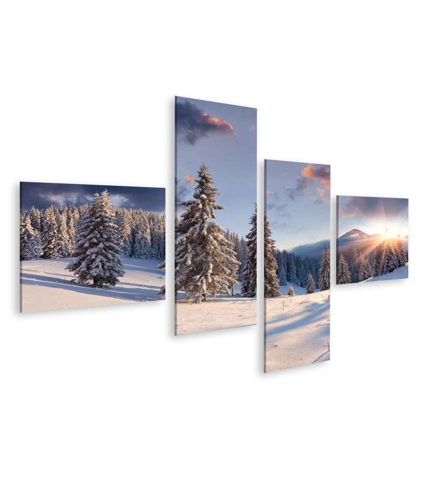 Islandburner Bild auf Leinwand Malerischer Winter-Sonnenaufgang mit schneebedeckten Bäumen