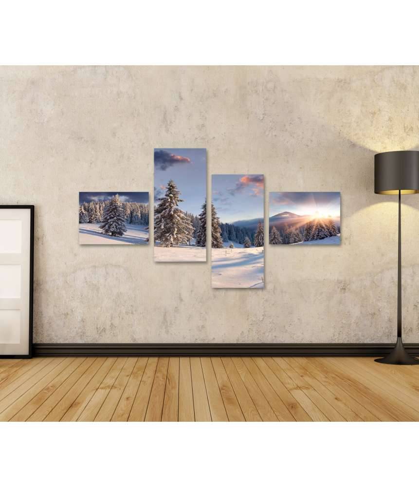 Islandburner Bild auf Leinwand Malerischer Winter-Sonnenaufgang mit schneebedeckten Bäumen Letzte 2 Tage