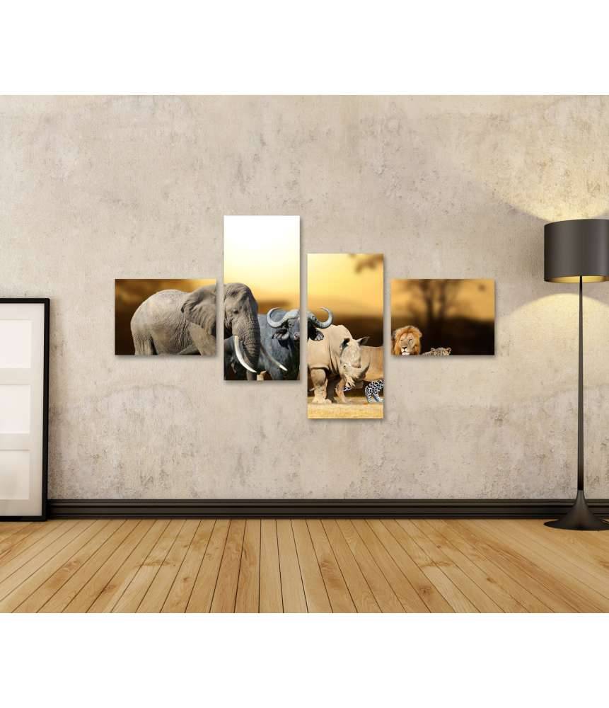 Islandburner Bild auf Leinwand Big Five Afrika-Wandbild für Kinder/Jugendzimmer: Löwe, Elefant, Leopard, Büffel, Nashorn Letzter Tag