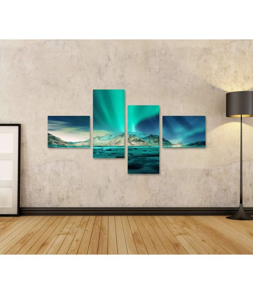 Islandburner Bild auf Leinwand Nordlichter Aurora Borealis auf den Lofoten, Norwegen - Wandbild Bis zu 50% Rabatt