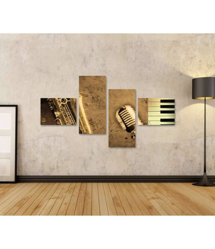 Islandburner Bild auf Leinwand Sepia-Ton Wandbild mit Klavier, Saxophon und Musiknoten Bis zu 65% Rabatt