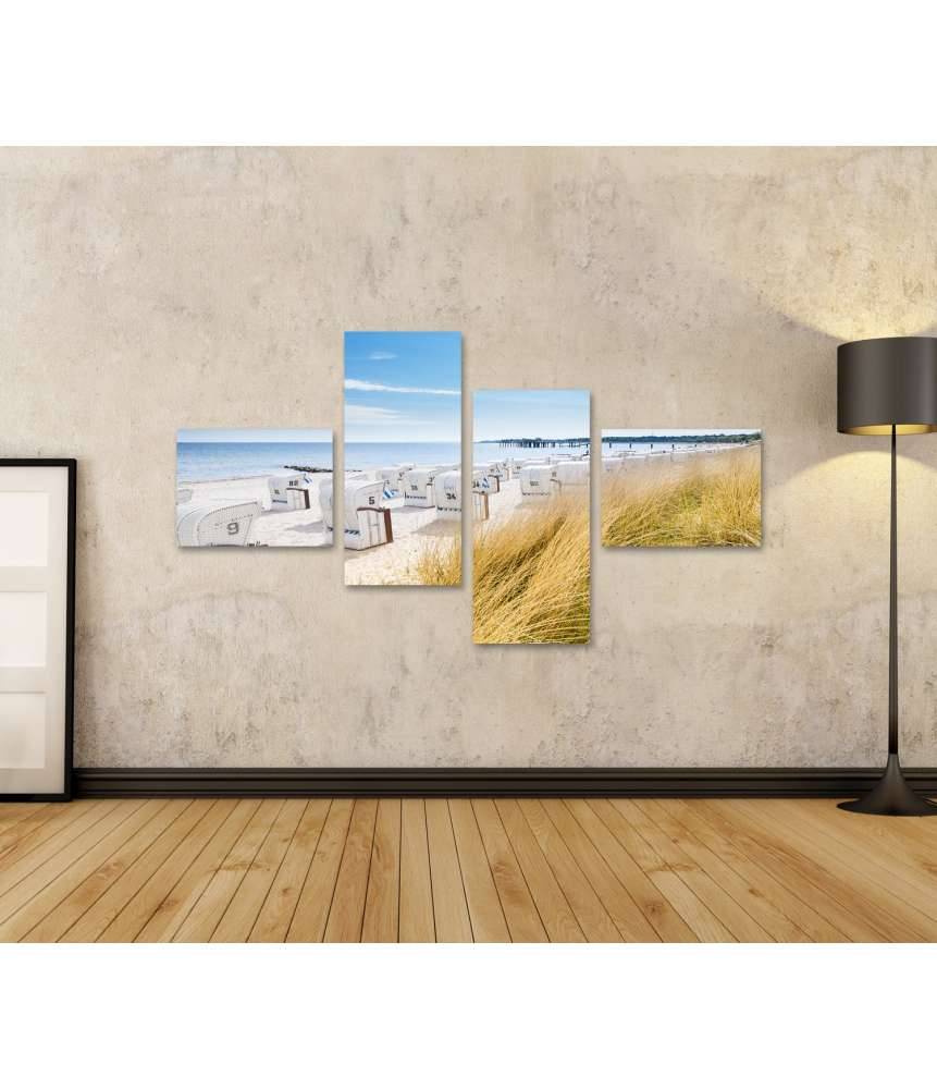 Islandburner Bild auf Leinwand Panoramablick von einer Düne auf Strandkörbe am Nordsee-Ostsee Strand Nur für heute