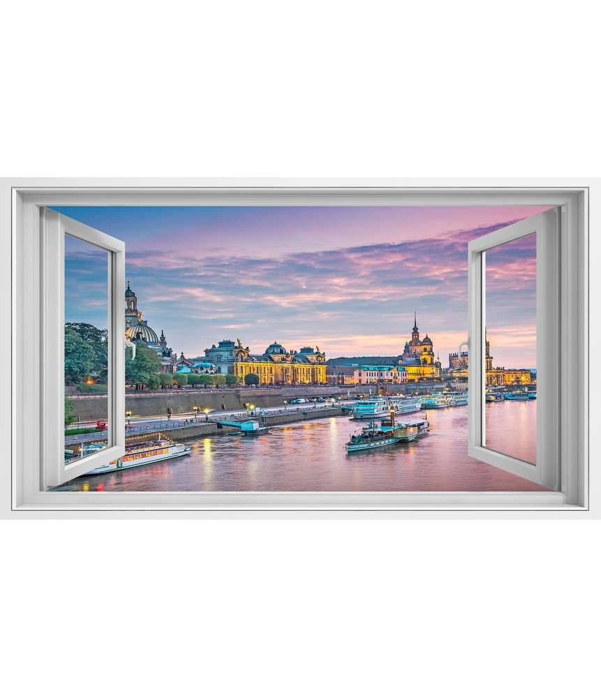 Islandburner Bild auf Leinwand Blick auf Dresden, Deutschland, über der Elbe durch ein Fensterbild Begrenzt auf 3 Tage