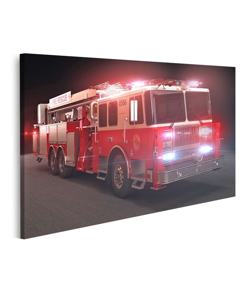 Islandburner Bild auf Leinwand Lebhaftes Wandbild eines Feuerwehrautos mit Lichtern fürs Kinderzimmer zollfrei