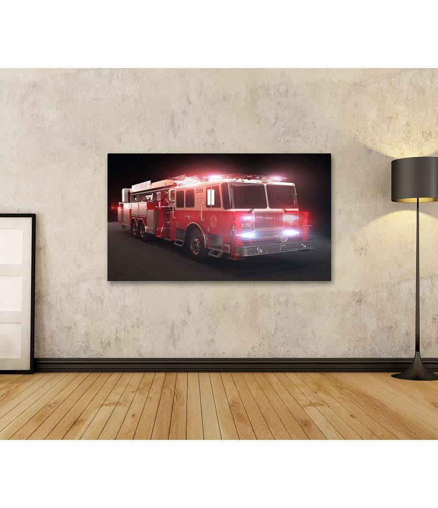Islandburner Bild auf Leinwand Lebhaftes Wandbild eines Feuerwehrautos mit Lichtern fürs Kinderzimmer zollfrei