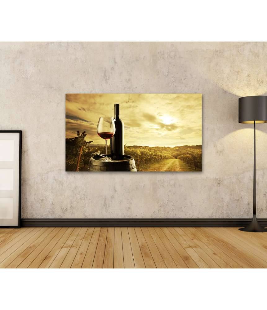 Islandburner Bild auf Leinwand Rotweinflasche und Weinglas auf einem Weinfass dargestellt Rabatte dieses Monats