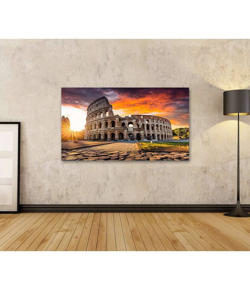 Islandburner Bild auf Leinwand Sonnenaufgang über dem Kolosseum in Rom, Italien - Sommerurlaubszene Verkauf