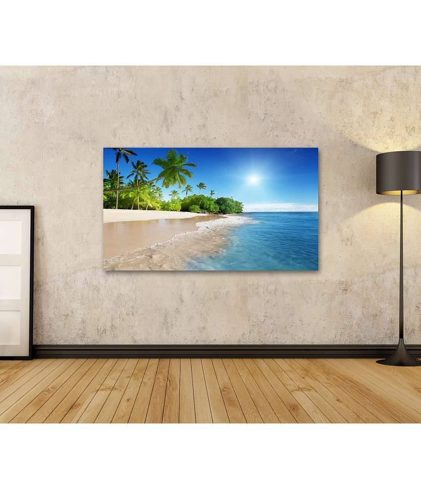 Islandburner Bild auf Leinwand Bild von einem idyllischen karibischen Meer mit hübschen Palmen Fabrikverkauf