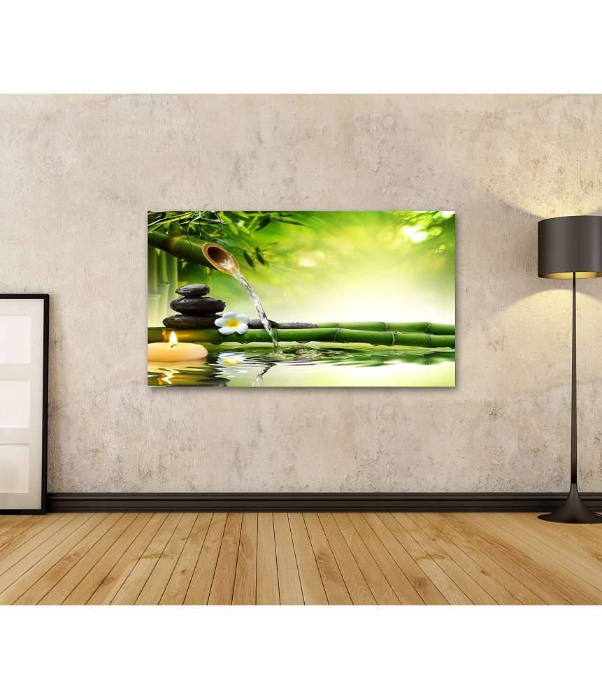 Islandburner Bild auf Leinwand Zen-Garten mit fließendem Wasser und harmonisch arrangierten Spa-Steinen Kostenloser Versand
