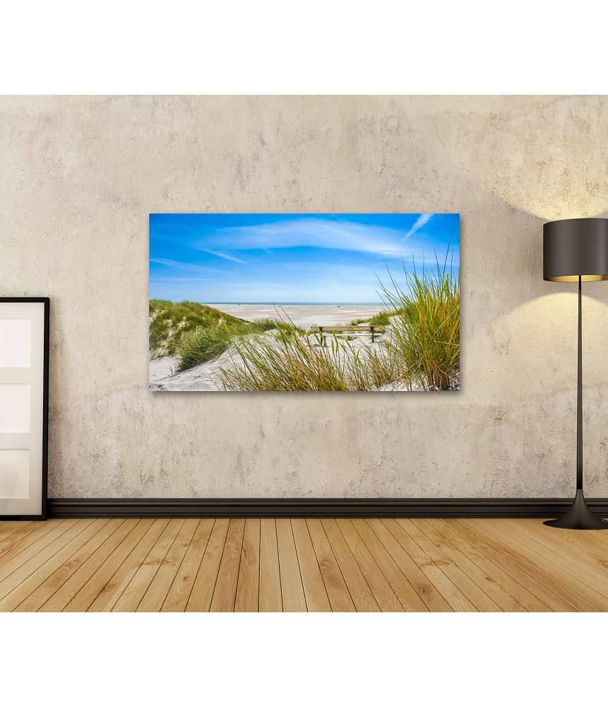 Islandburner Bild auf Leinwand Atemberaubendes Wandbild von Dünen und Strand auf Amrum, Nordsee Sonderangebot