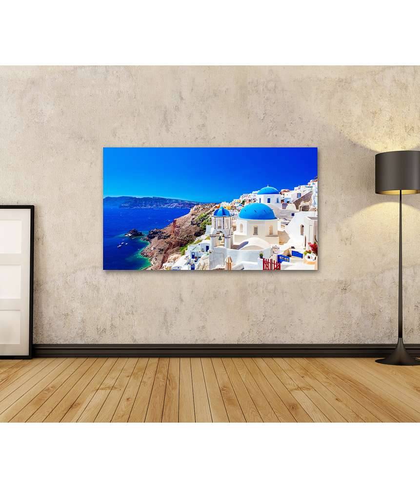 Islandburner Bild auf Leinwand Blaue Kuppeln von Oia, einer Stadt auf der griechischen Insel Santorini Rabatt