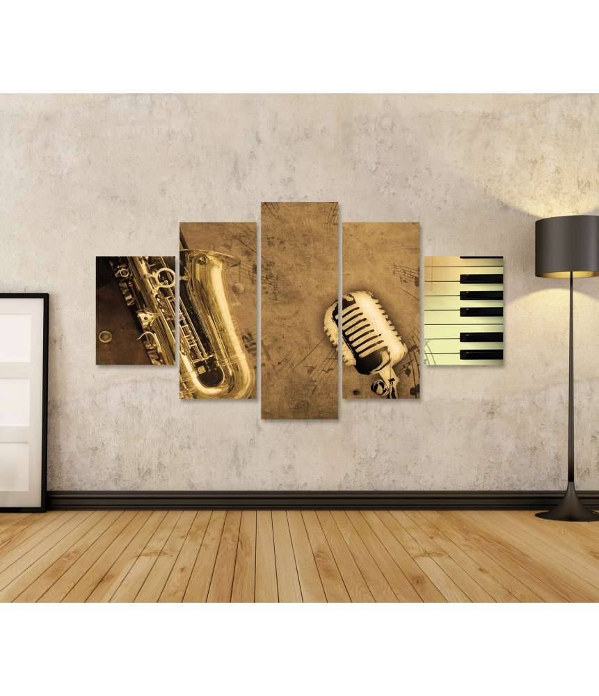 Islandburner Bild auf Leinwand Sepia-Ton Wandbild mit Klavier, Saxophon und Musiknoten Muttertagsangebot