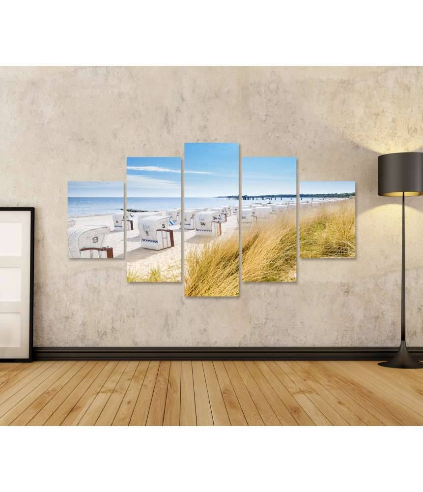 Islandburner Bild auf Leinwand Panoramablick von einer Düne auf Strandkörbe am Nordsee-Ostsee Strand Vatertagsangebot