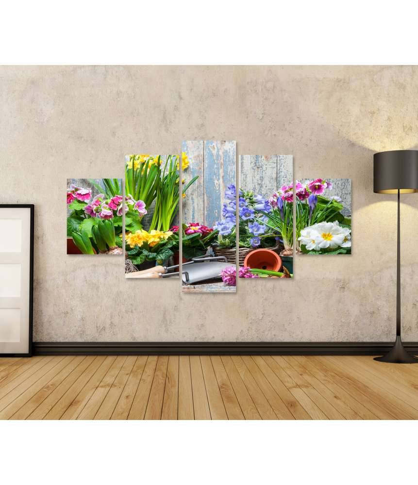 Islandburner Bild auf Leinwand Buntes Wandbild von Garten mit Frühlingsblumen für Hobbygärtner Top Angebot