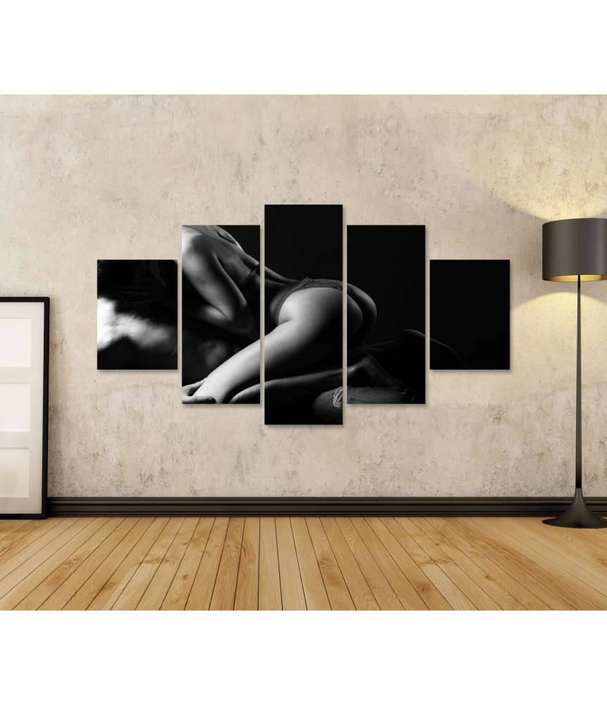 Islandburner Bild auf Leinwand Junges Paar im Bett: Frau in Spitzen-Dessous, Mann in Schwarz-Weiß-Erotikbild Blitzangebot