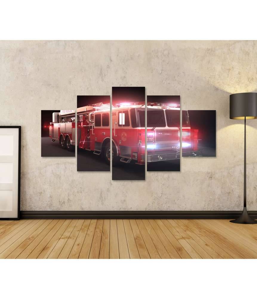 Islandburner Bild auf Leinwand Lebhaftes Wandbild eines Feuerwehrautos mit Lichtern fürs Kinderzimmer Neuheiten