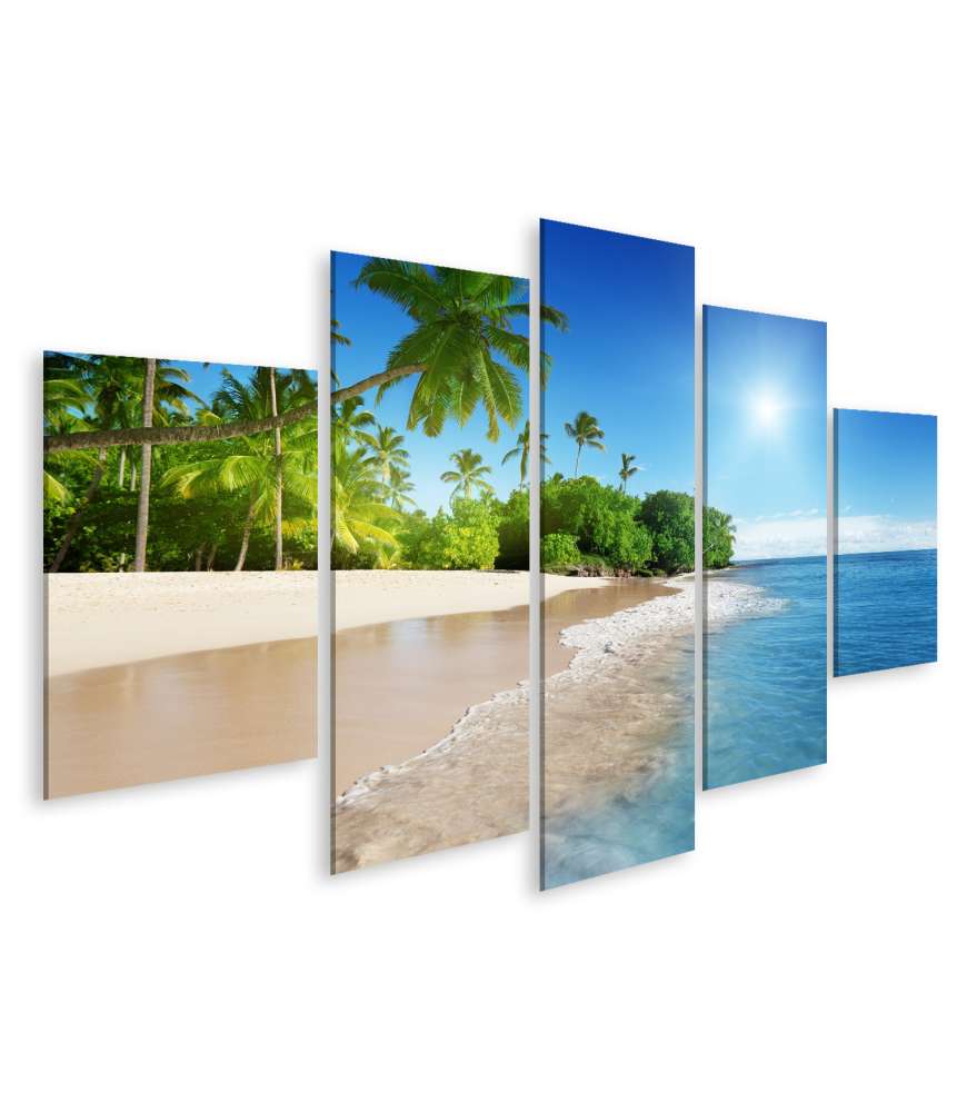 Islandburner Bild auf Leinwand Tropische Karibikinsel mit azurblauem Meer und üppigen Palmen