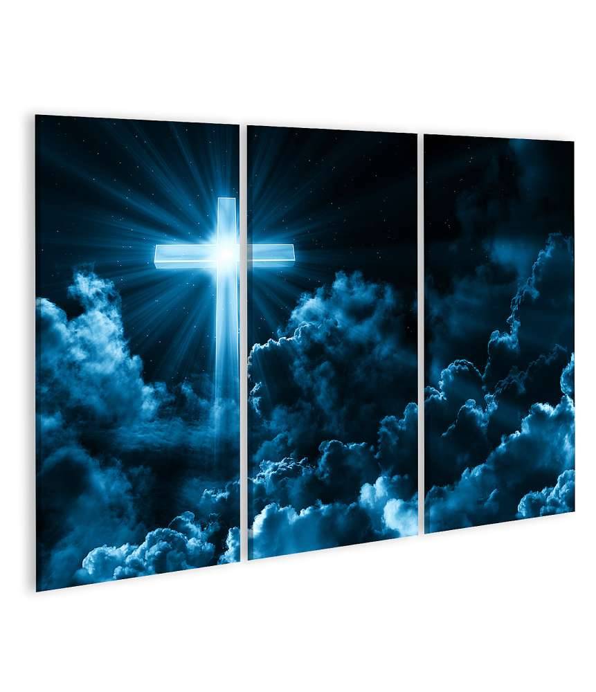 Islandburner Bild auf Leinwand Christliches Wandbild: Kreuz in Wolken, symbolisiert Jesus Christus und Kirche