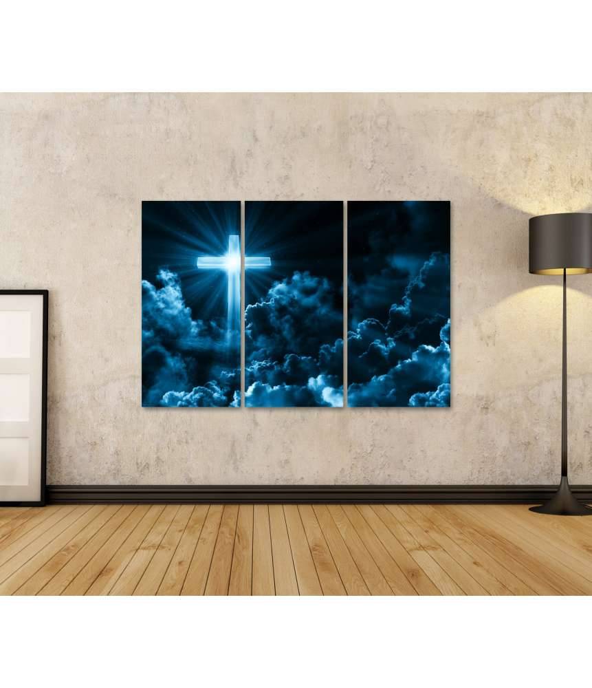 Islandburner Bild auf Leinwand Christliches Wandbild: Kreuz in Wolken, symbolisiert Jesus Christus und Kirche Begrenzte Freigabe