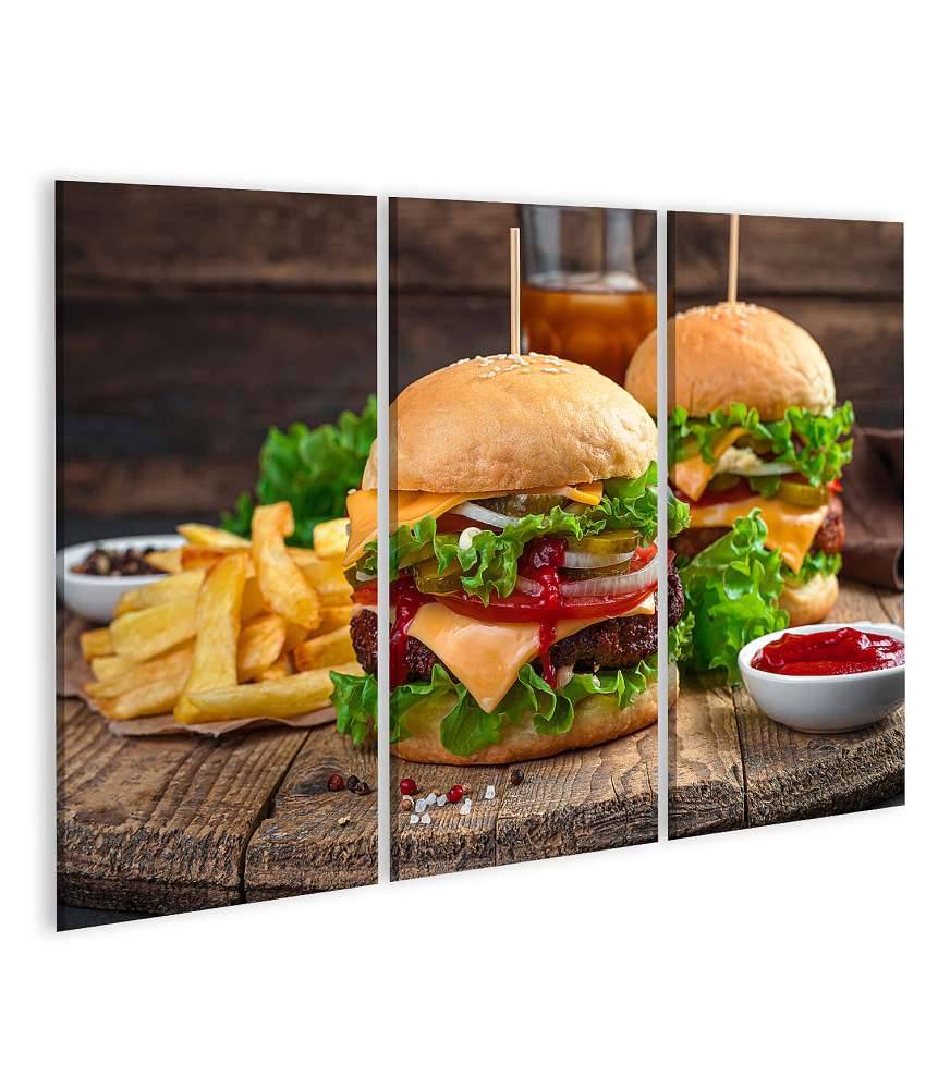 Islandburner Bild auf Leinwand Wandbild von zwei saftigen Burgern mit Pommes und Cola in einem Döner-Laden Bis zu 65% Rabatt