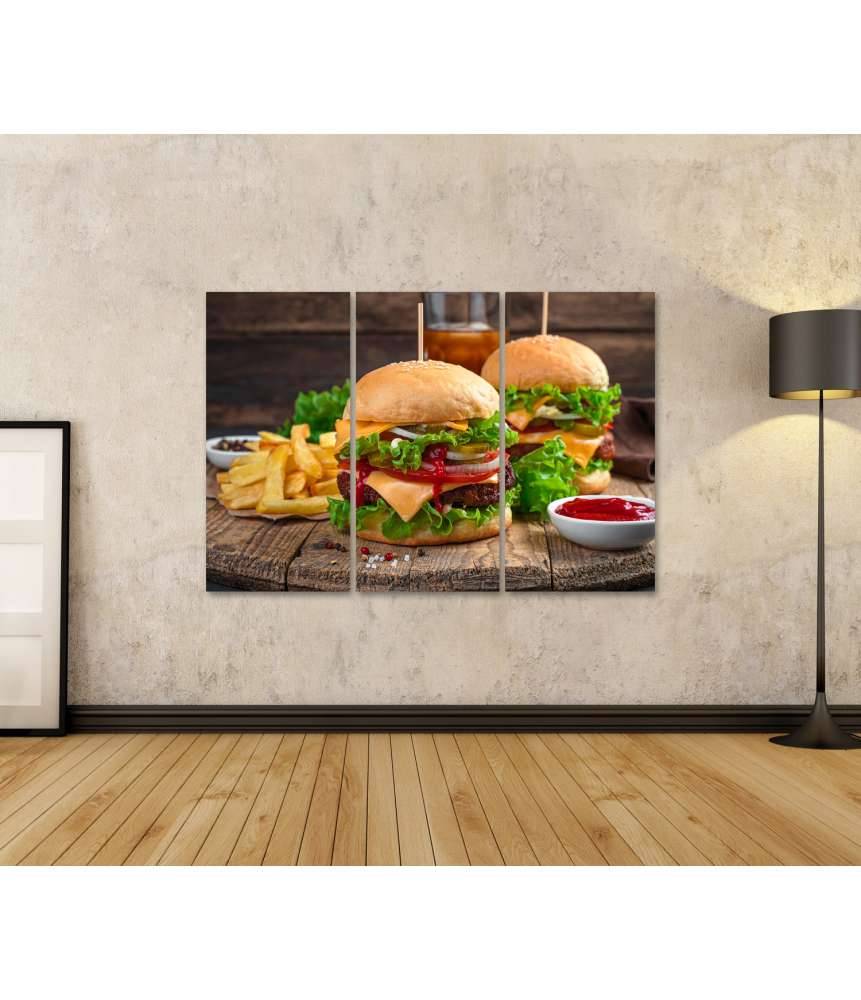 Islandburner Bild auf Leinwand Wandbild von zwei saftigen Burgern mit Pommes und Cola in einem Döner-Laden Bis zu 65% Rabatt