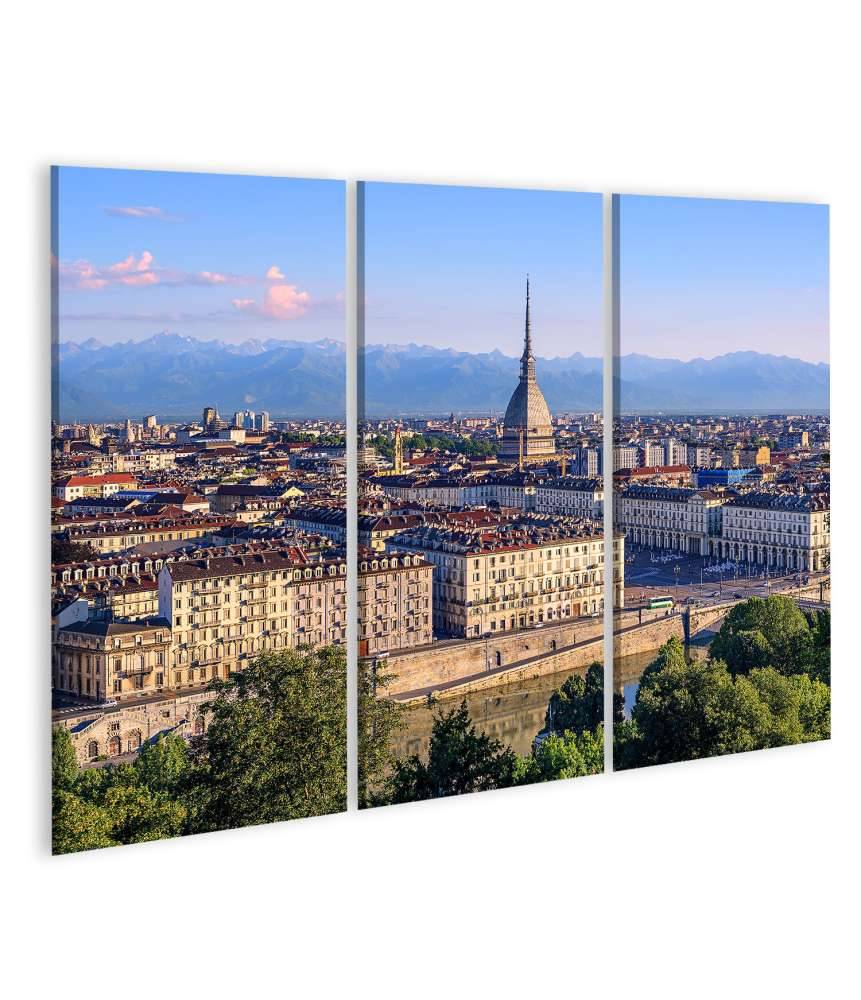 Islandburner Bild auf Leinwand Panoramablick auf Turins Stadtzentrum mit Mole Antonelliana Turm und Alpen Sonderangebot der Fabrik