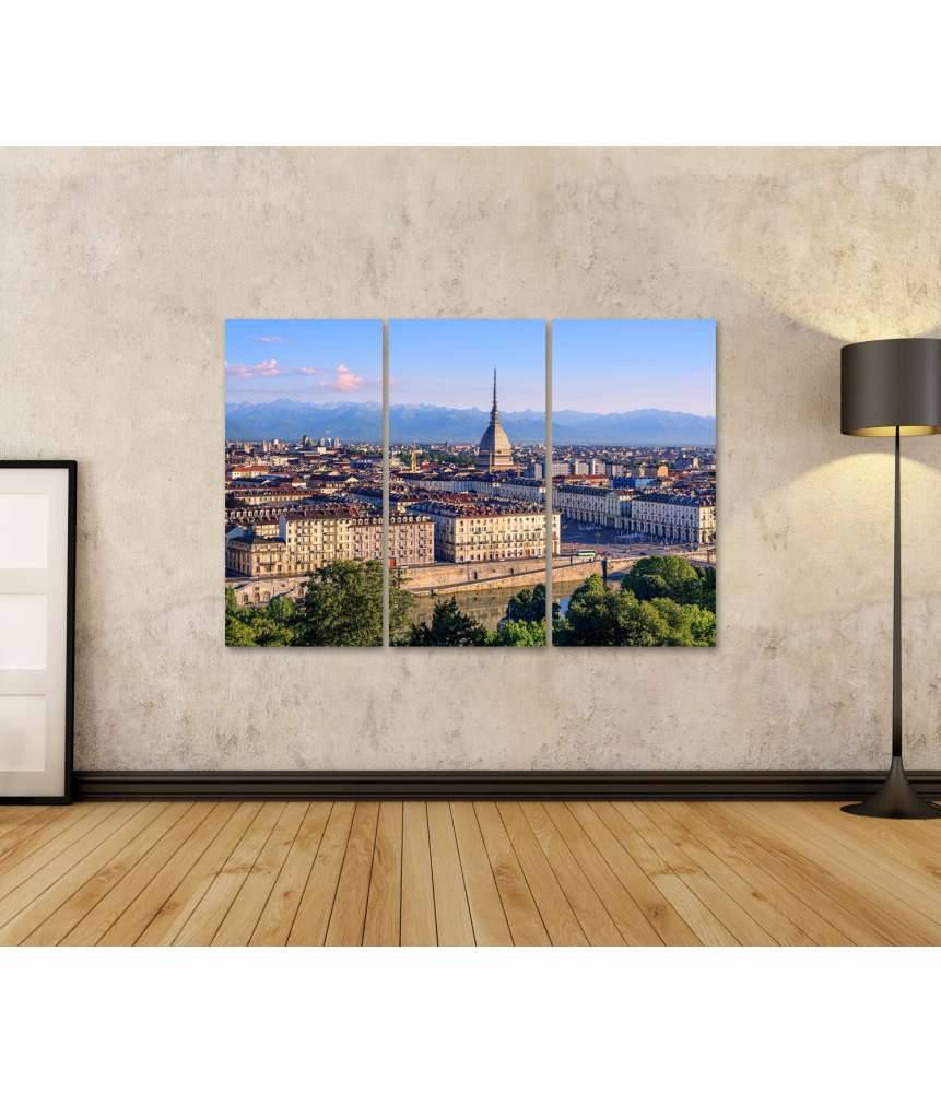 Islandburner Bild auf Leinwand Panoramablick auf Turins Stadtzentrum mit Mole Antonelliana Turm und Alpen Sonderangebot der Fabrik