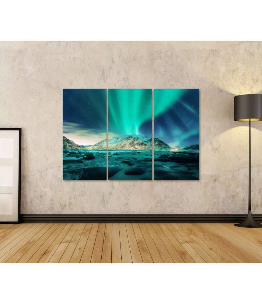 Islandburner Bild auf Leinwand Nordlichter Aurora Borealis auf den Lofoten, Norwegen - Wandbild Clearance-Verkauf