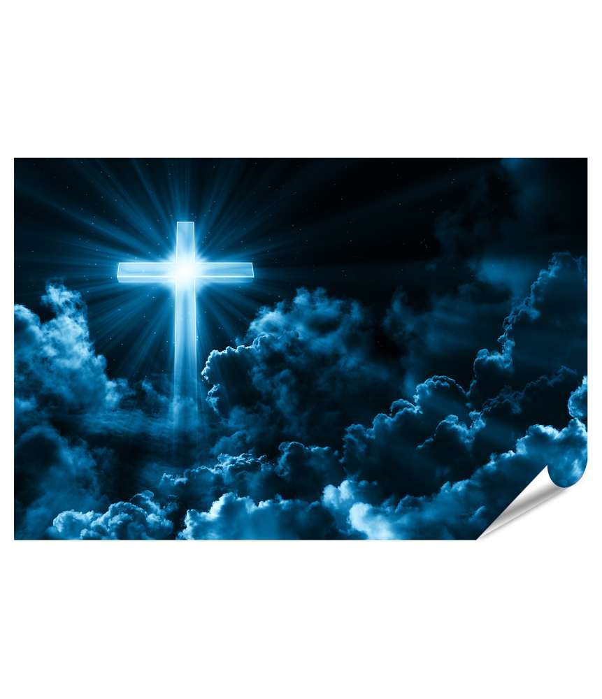 Islandburner XXL Premium Poster Christliches Wandbild: Kreuz in Wolken, symbolisiert Jesus Christus und Kirche