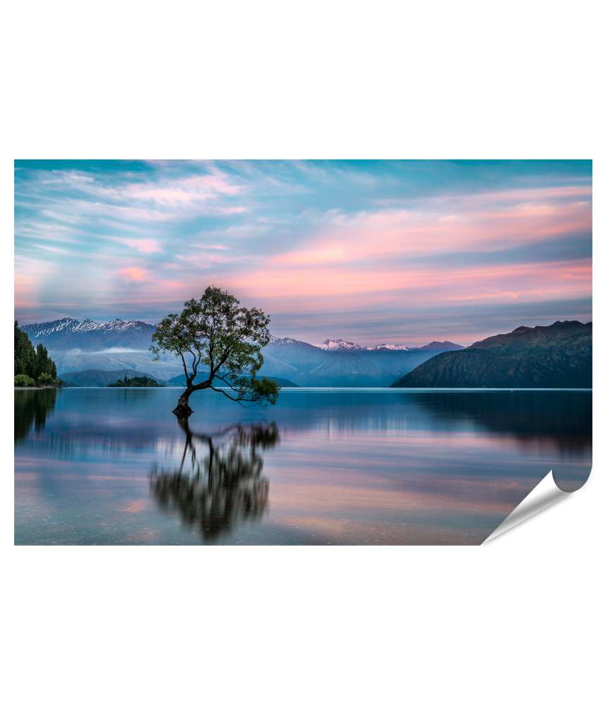 Islandburner XXL Premium Poster Sonnenaufgang am Wanaka-See mit nebligem Bergpanorama in Neuseeland zollfrei