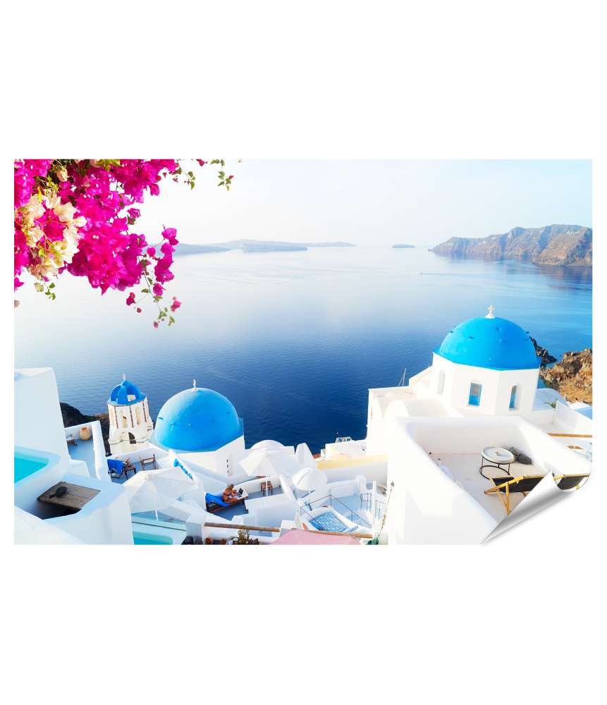 Islandburner XXL Premium Poster Malerische weiße Glockentürme auf der griechischen Insel Santorin 2025