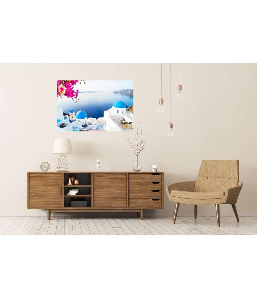 Islandburner XXL Premium Poster Malerische weiße Glockentürme auf der griechischen Insel Santorin 2025