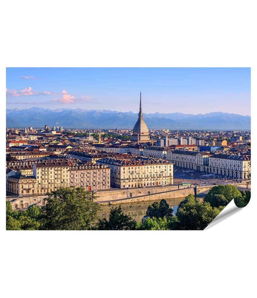 Islandburner XXL Premium Poster Panoramablick auf Turins Stadtzentrum mit Mole Antonelliana Turm und Alpen Hotsell