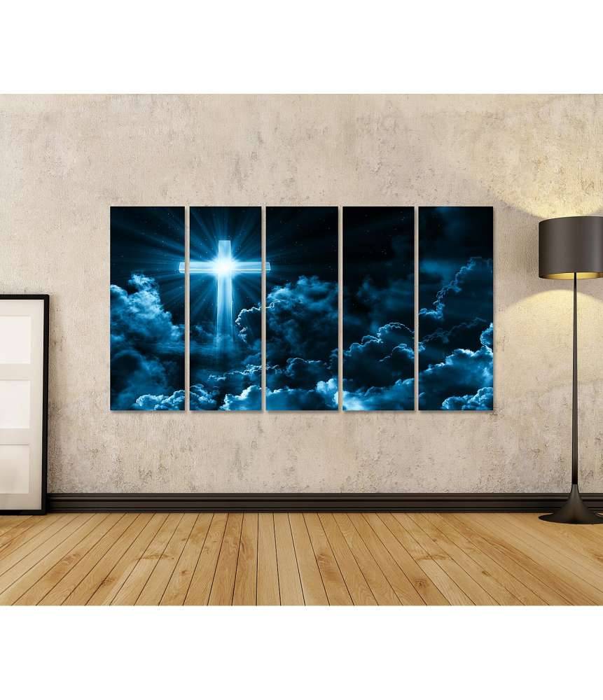 Islandburner Bild auf Leinwand Christliches Wandbild: Kreuz in Wolken, symbolisiert Jesus Christus und Kirche Günstig kaufen
