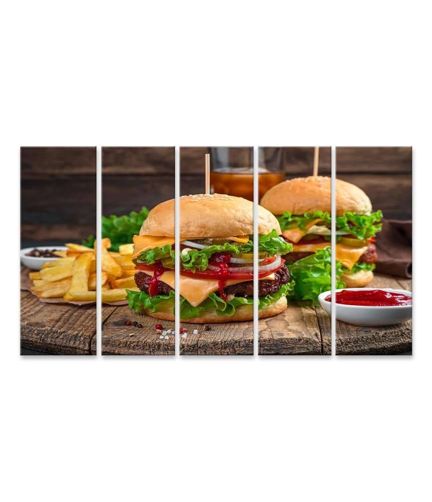 Islandburner Bild auf Leinwand Wandbild von zwei saftigen Burgern mit Pommes und Cola in einem Döner-Laden Black Friday