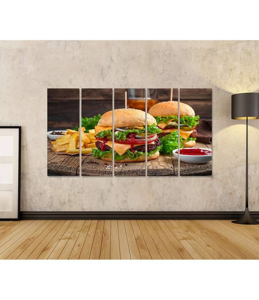 Islandburner Bild auf Leinwand Wandbild von zwei saftigen Burgern mit Pommes und Cola in einem Döner-Laden Black Friday