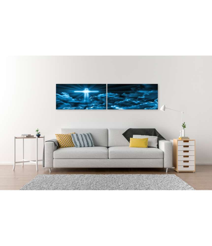 Islandburner Bild auf Leinwand Christliches Wandbild: Kreuz in Wolken, symbolisiert Jesus Christus und Kirche Osterangebot