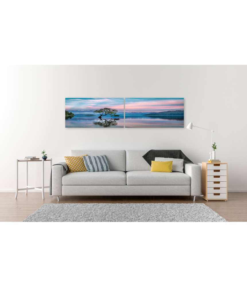 Islandburner Bild auf Leinwand Sonnenaufgang am Wanaka-See mit nebligem Bergpanorama in Neuseeland Vatertagsangebot