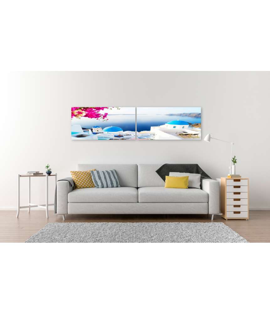 Islandburner Bild auf Leinwand Malerische weiße Glockentürme auf der griechischen Insel Santorin Lagerräumung