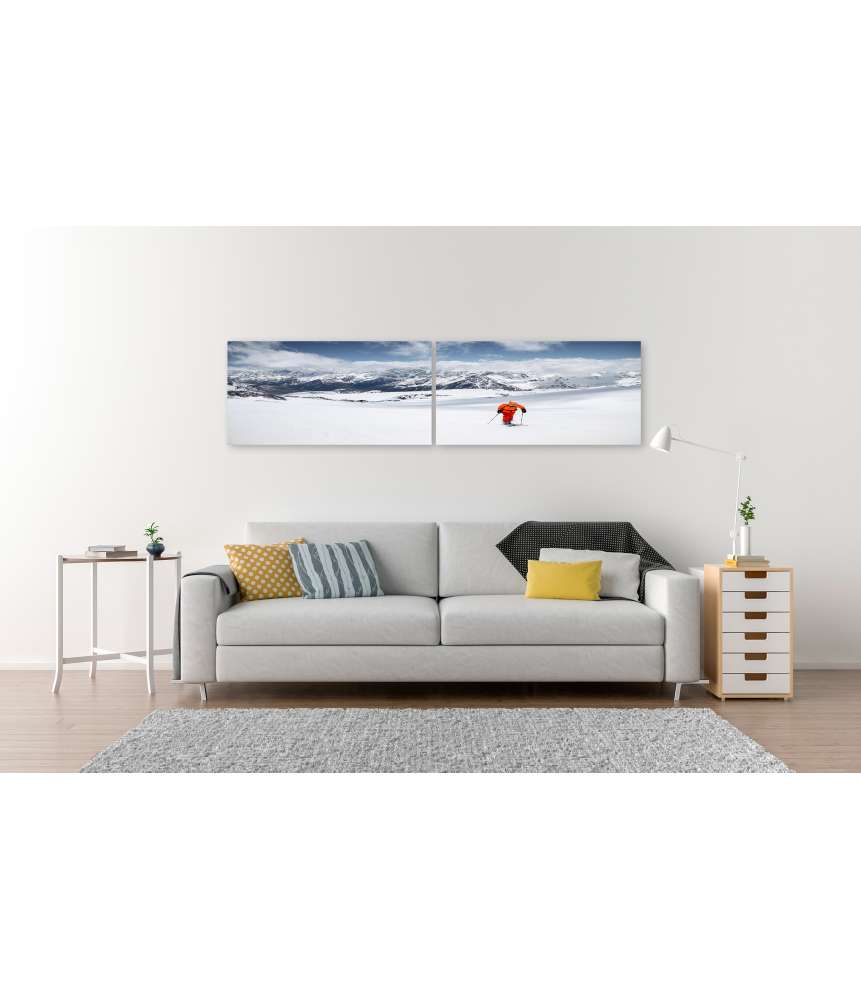 Islandburner Bild auf Leinwand Freerider in gelbem Skianzug und Rucksack in dynamischer Aktion Neueste Mode