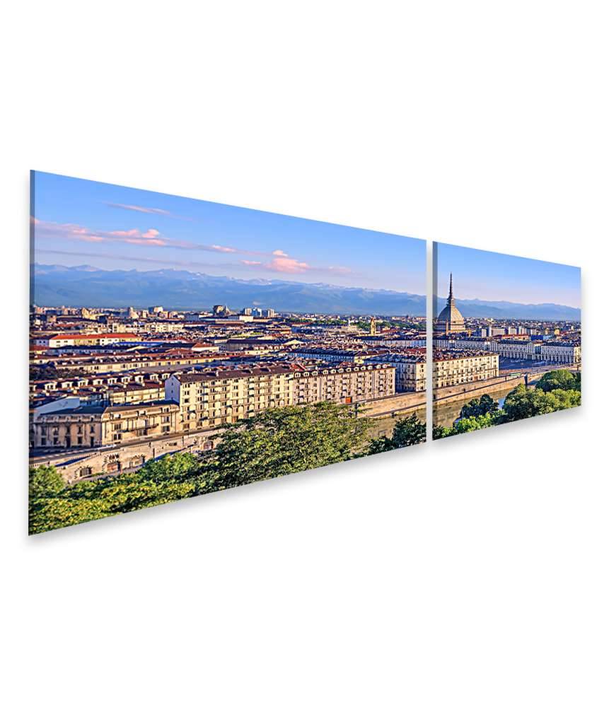 Islandburner Bild auf Leinwand Panoramablick auf Turins Stadtzentrum mit Mole Antonelliana Turm und Alpen Blitzangebot