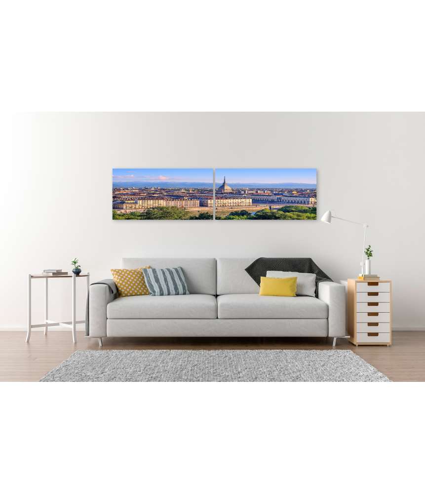 Islandburner Bild auf Leinwand Panoramablick auf Turins Stadtzentrum mit Mole Antonelliana Turm und Alpen Blitzangebot