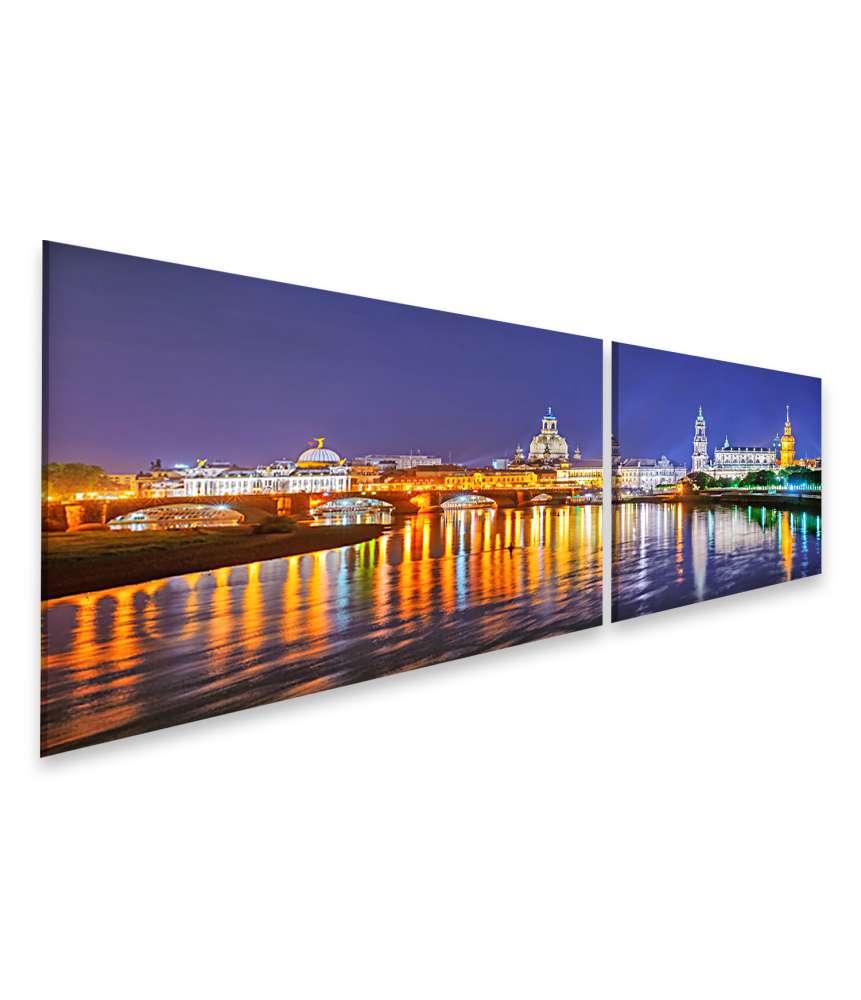 Islandburner Bild auf Leinwand Panoramablick auf die Altstadt von Dresden an der Elbe bei Nacht, Deutschland Große Rabatte
