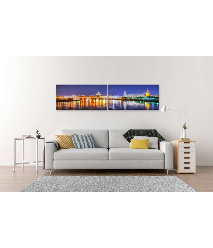 Islandburner Bild auf Leinwand Panoramablick auf die Altstadt von Dresden an der Elbe bei Nacht, Deutschland Große Rabatte