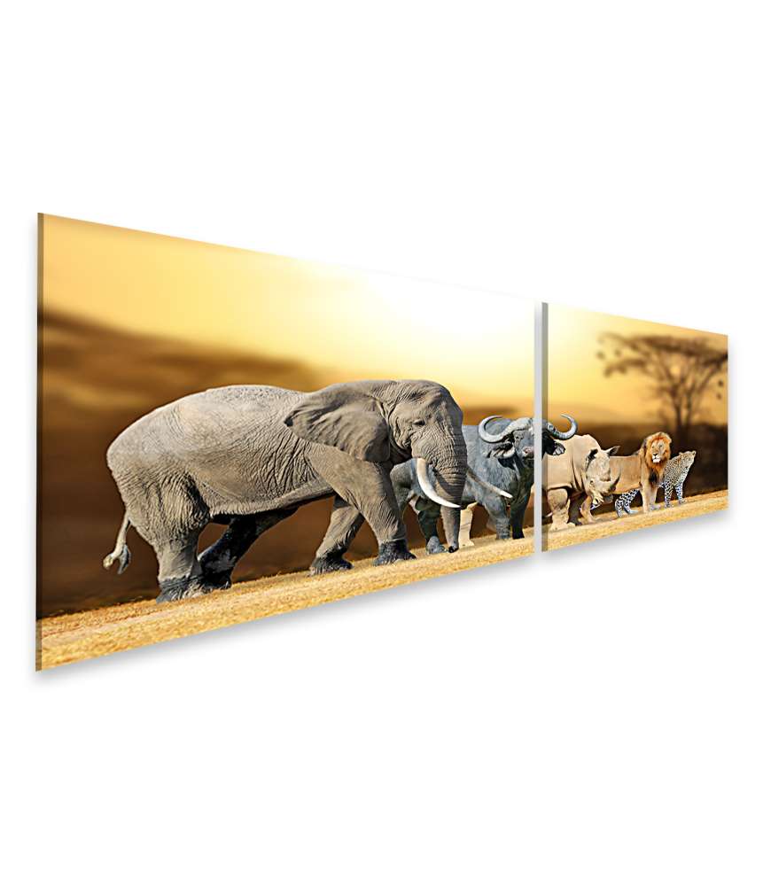 Islandburner Bild auf Leinwand Big Five Afrika-Wandbild für Kinder/Jugendzimmer: Löwe, Elefant, Leopard, Büffel, Nashorn Kauf eins, bekomm eins gratis